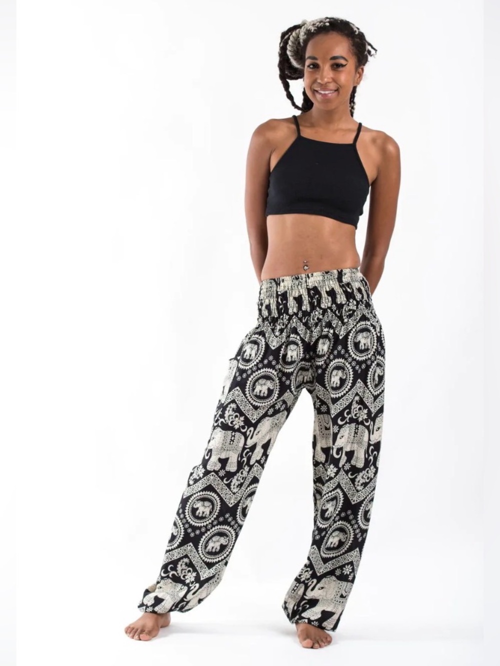 Harem Pants Elephant Animal Print Wide Leg Flowy Thailand Trousers Joggers Small